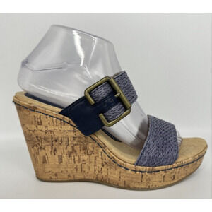 Boc Wedge Blue Slide Sandal Buckle Slip On Women 9 US